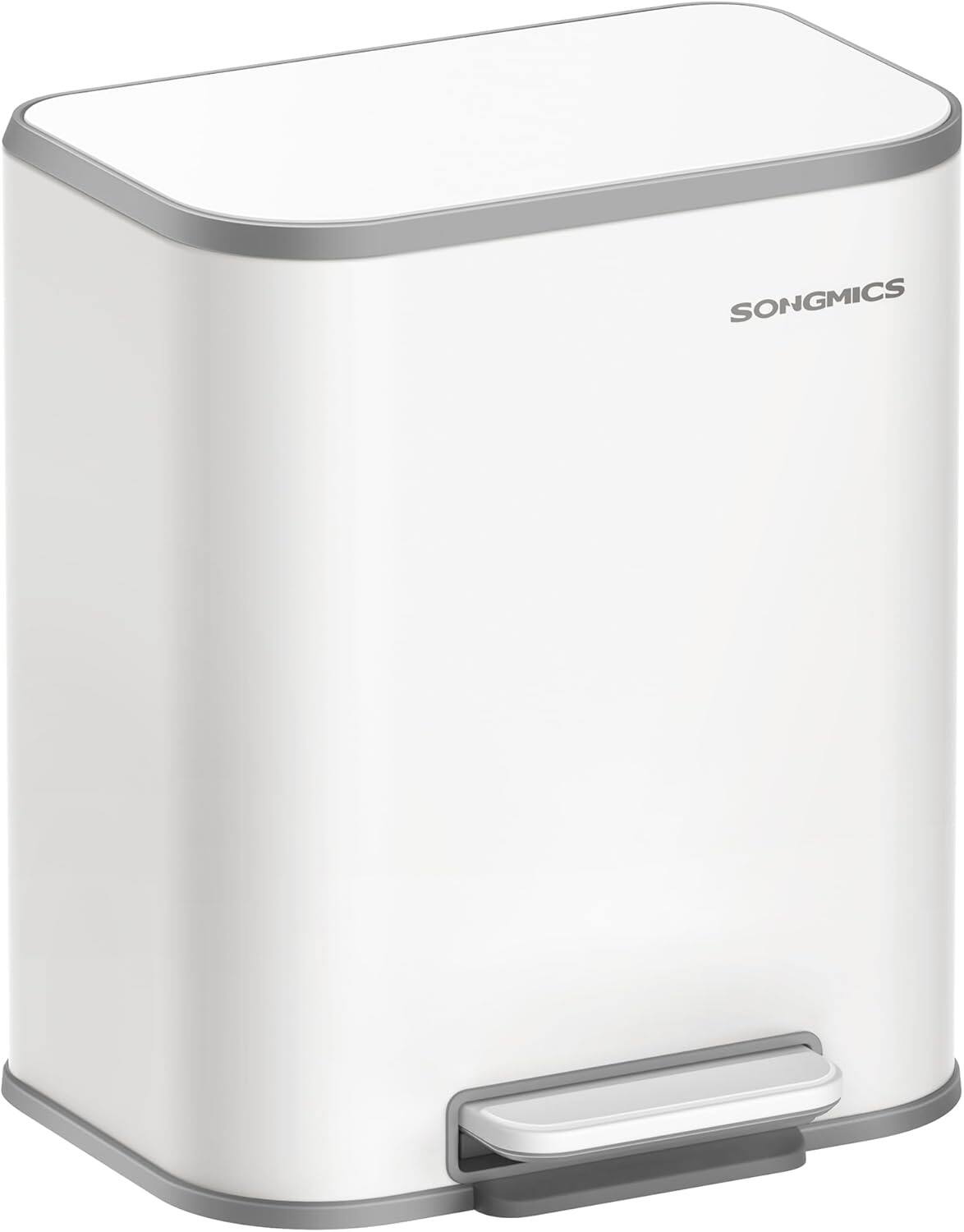 Front. Songmics Home - SONGMICS HOME 5.2-Gallon (20L) Stainless Steel Garbage Bin with Lid Soft Close and Stay-Open Function in White - White.