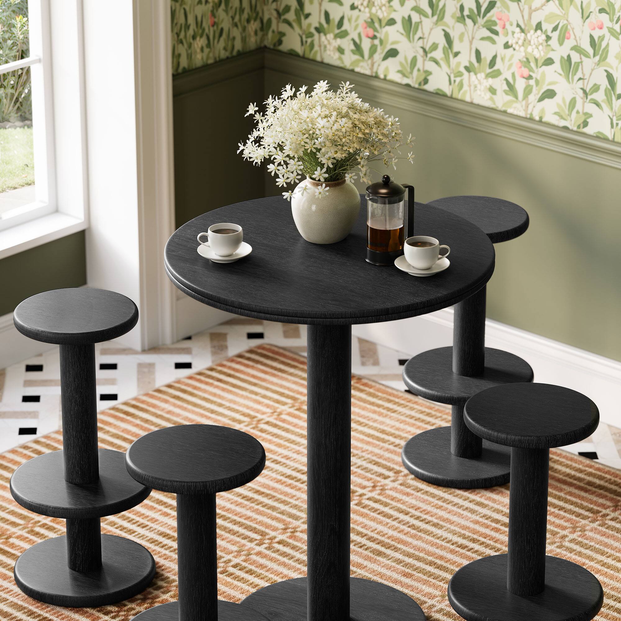 Alt View 3. Modway - Neo 5-Piece Round Indoor - Outdoor Round Patio Bar Table And Stool Set by Modway - Black.