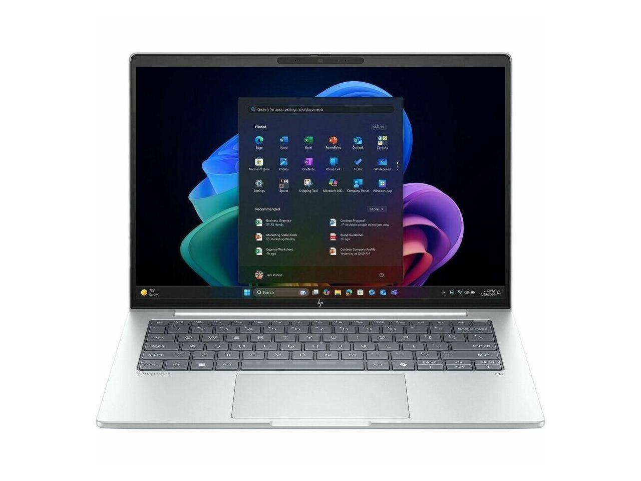 Search for apps, settings, and documents

Pinned
- Edge
- Word
- Excel
- PowerPoint
- Outlook
- OneNote
- Photos
- Microsoft Store
- Settings
- Sports
- Tripping Tool
- Microsoft 365
- Company Portal
- Windows Apps

Recommended
- Business Overview
- Marketing Status Deck
- Expense Worksheet
- Company Profile

More
- Company Guidelines
- Jack Patton

Search