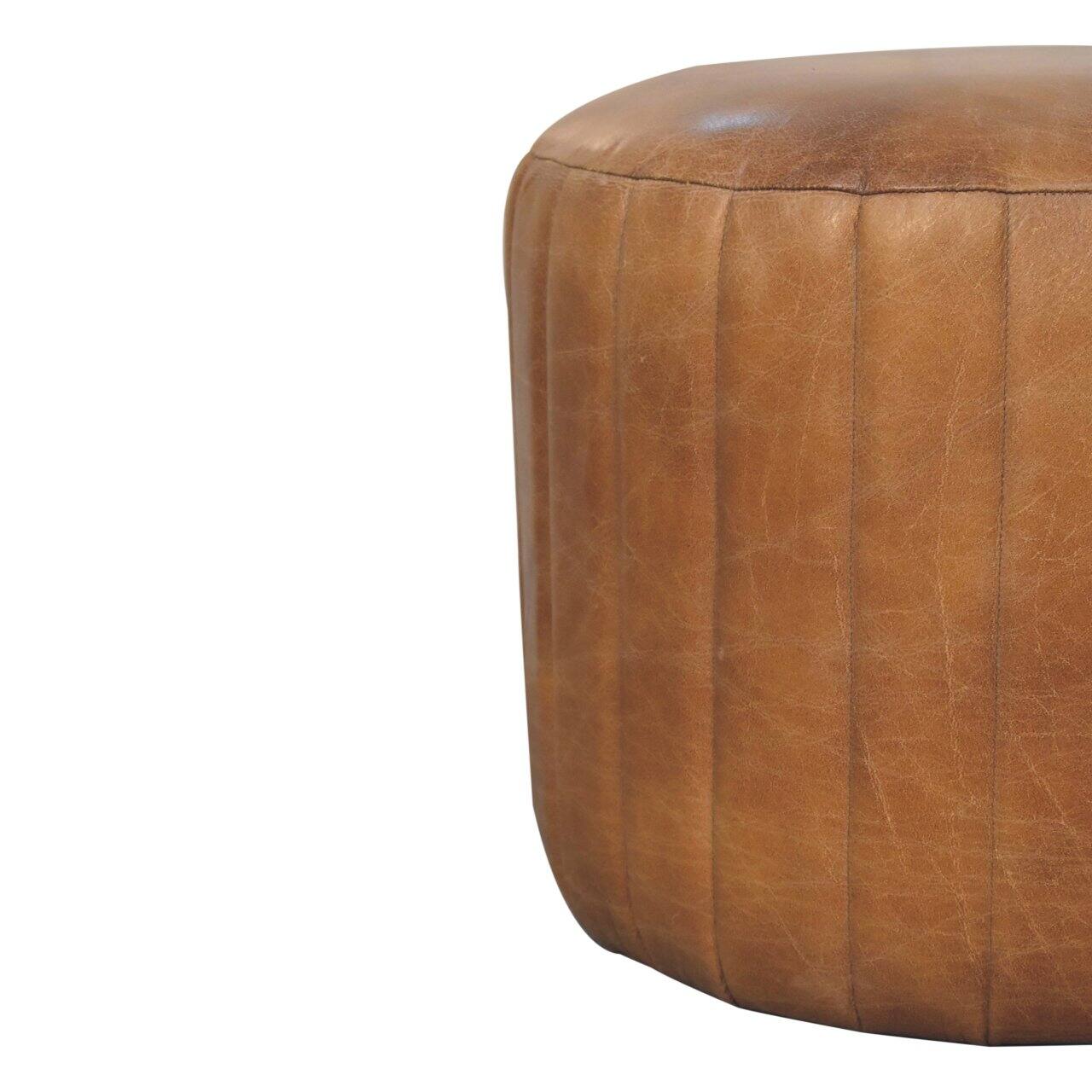 Alt View 4. Artisan Furniture - Artisan Furniture Buffalo Leather Boucle Footstool, Tan - Brown.