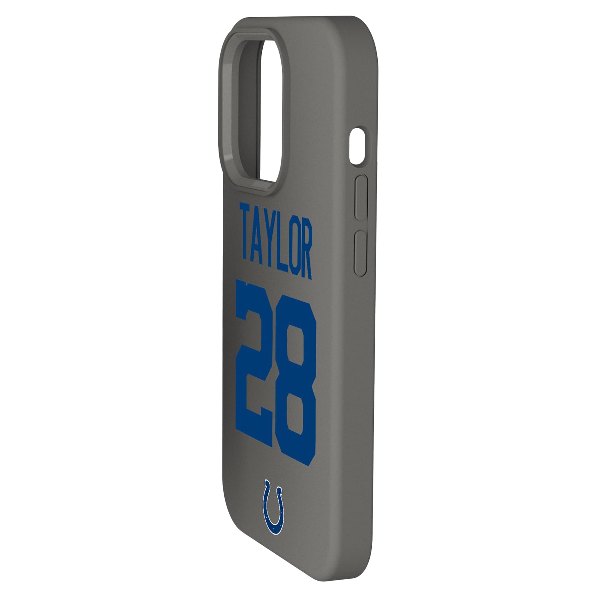 Alt View 1. Keyscaper - Jonathan Taylor Gray Indianapolis Colts Ready Soft Touch iPhone Case - 14 Pro - Gray.