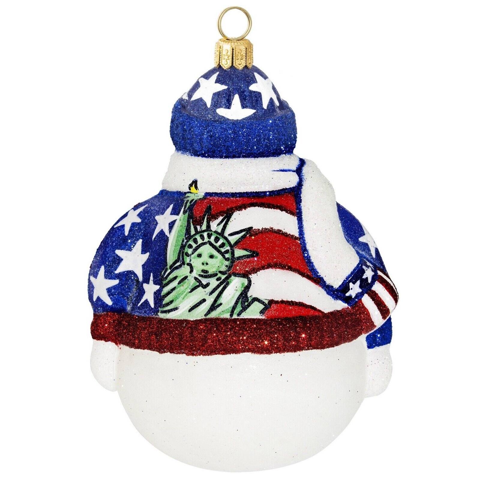 Angle. Joy to the World Collectibles - Joy to the World Glitterazzi Land Of The Free Snowman Polish Glass Christmas Ornament America USA - Multicolor.