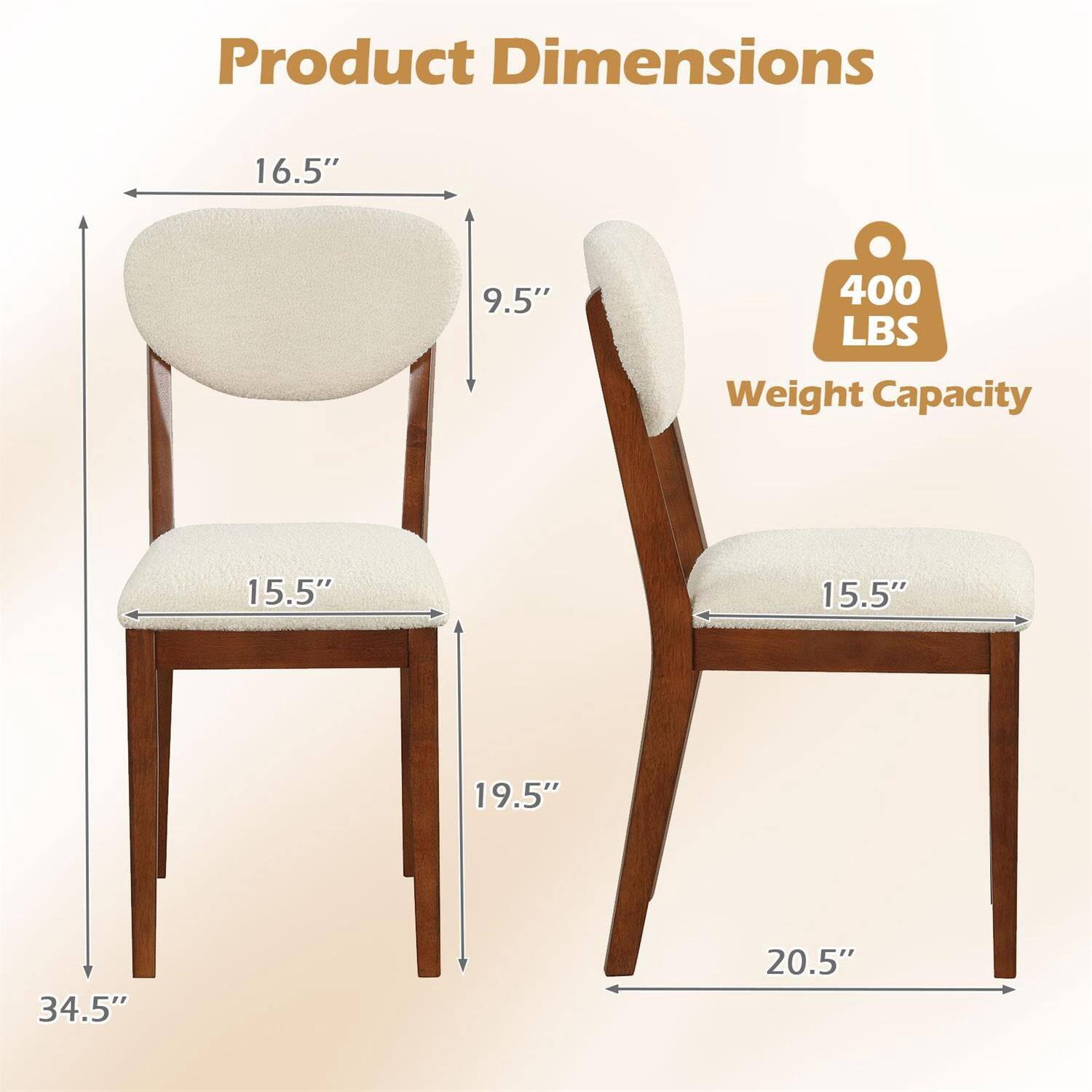 Product Dimensions:  
16.5" x 9.5" x 15.5" x 19.5" x 34.5" x 20.5"  
Weight Capacity: 400 LBS