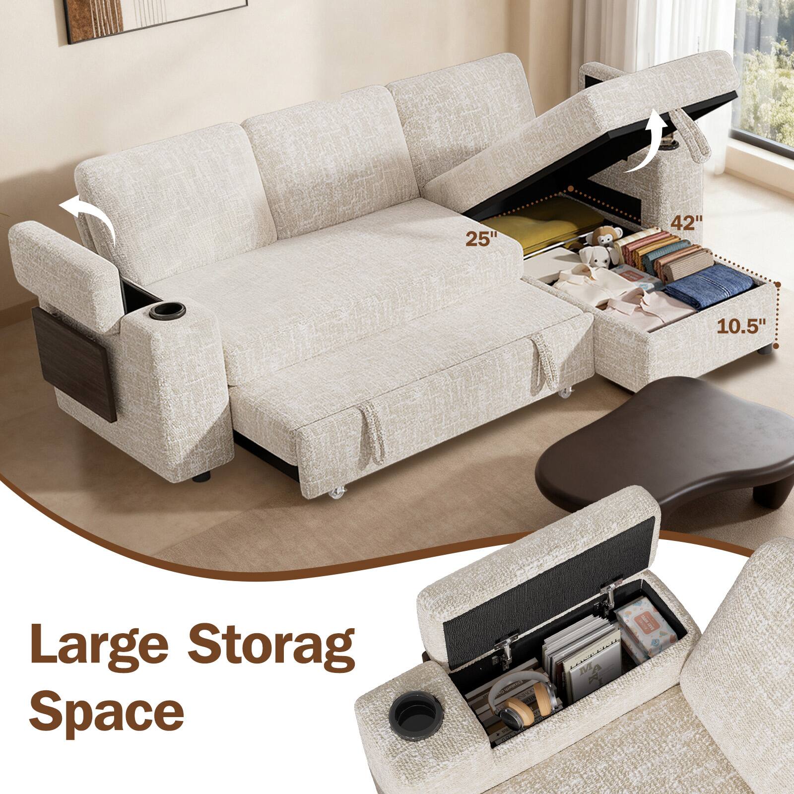25" 42" 10.5" Large Storage Space