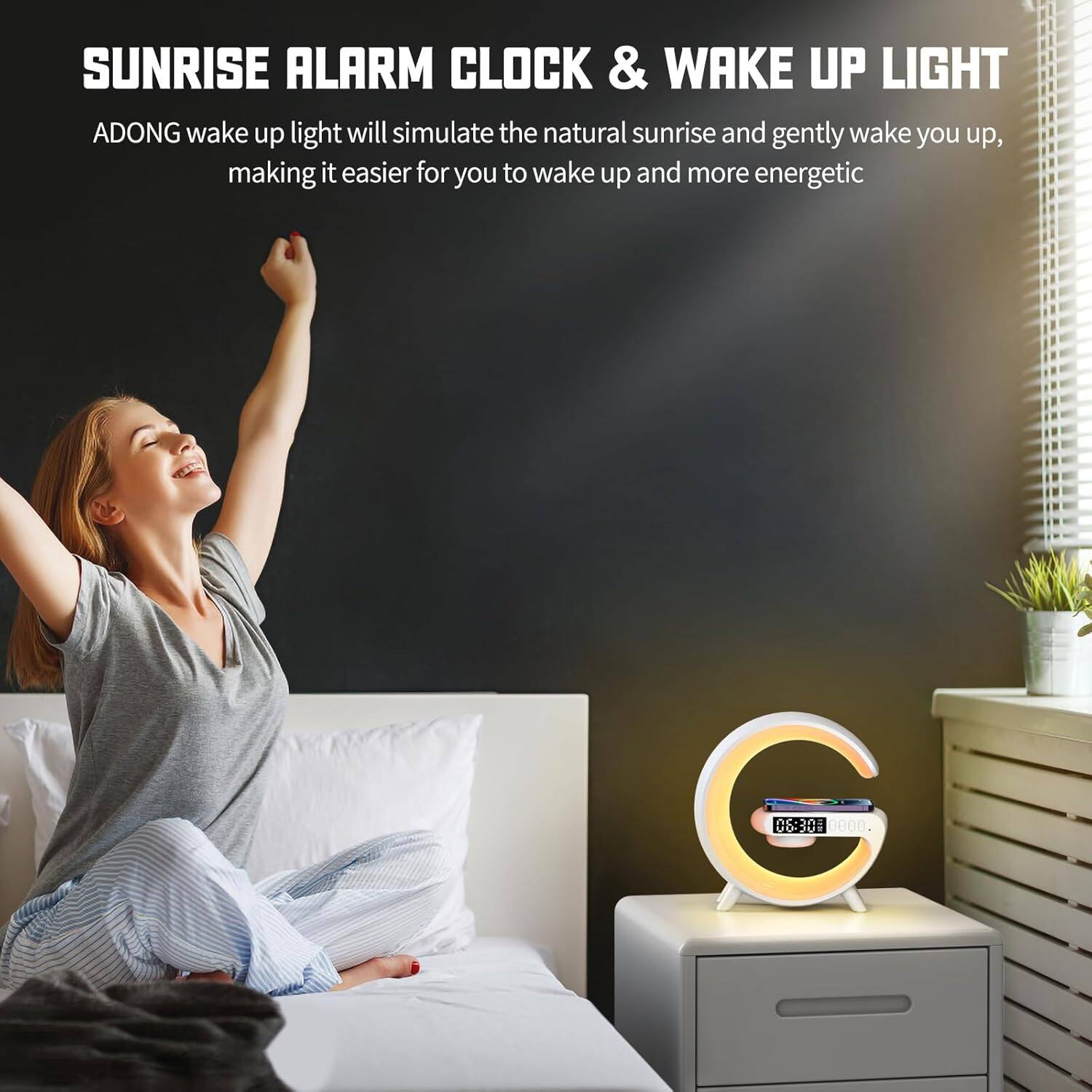 SUNRISE ALARM CLOCK & WAKE UP LIGHT

ADONG wake up light will simulate the natural sunrise and gently wake you up, making it easier for you to wake up and more energetic.