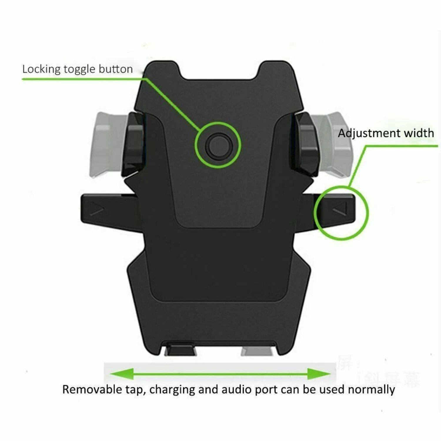 Locking toggle button  
Adjustment width  
Removable tap, charging and audio port can be used normally