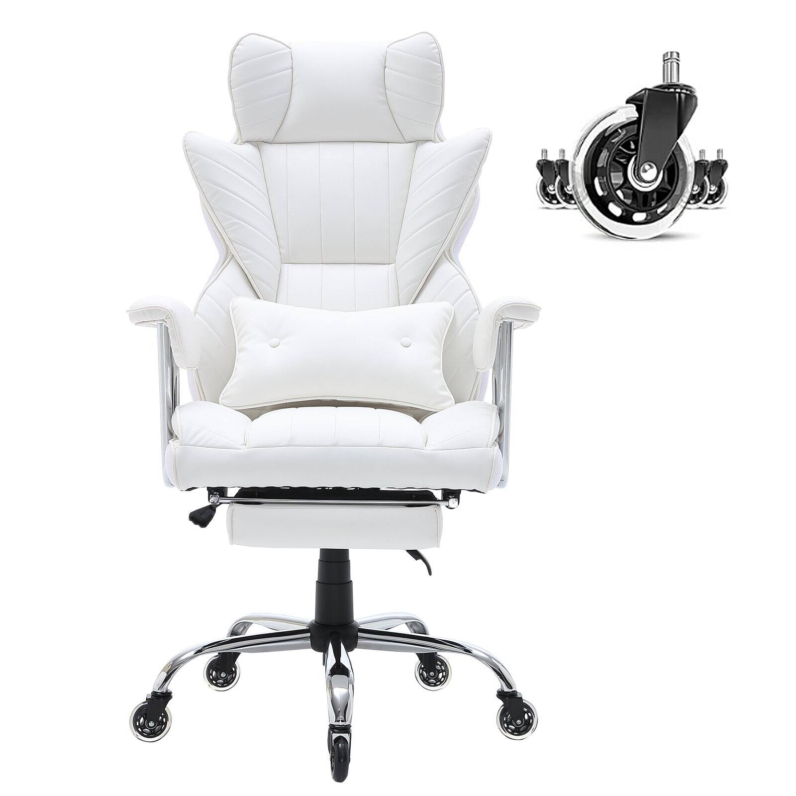 Alt View 9. Glintex - Reclining Office Chair with Footrest, Wide PU Leather Executive Desk Chair with Lumbar Support and Heavy-Duty Base - White.