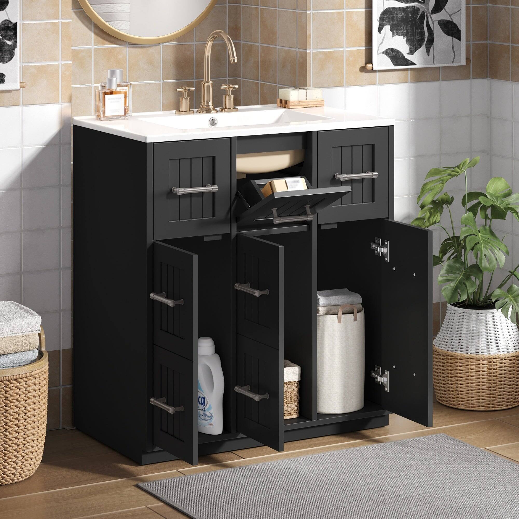Alt View 2. Boyel Living - 30 Inch Modern Bathroom Vanity with Undermount Ceramic Sink and Drawers Black - Black.