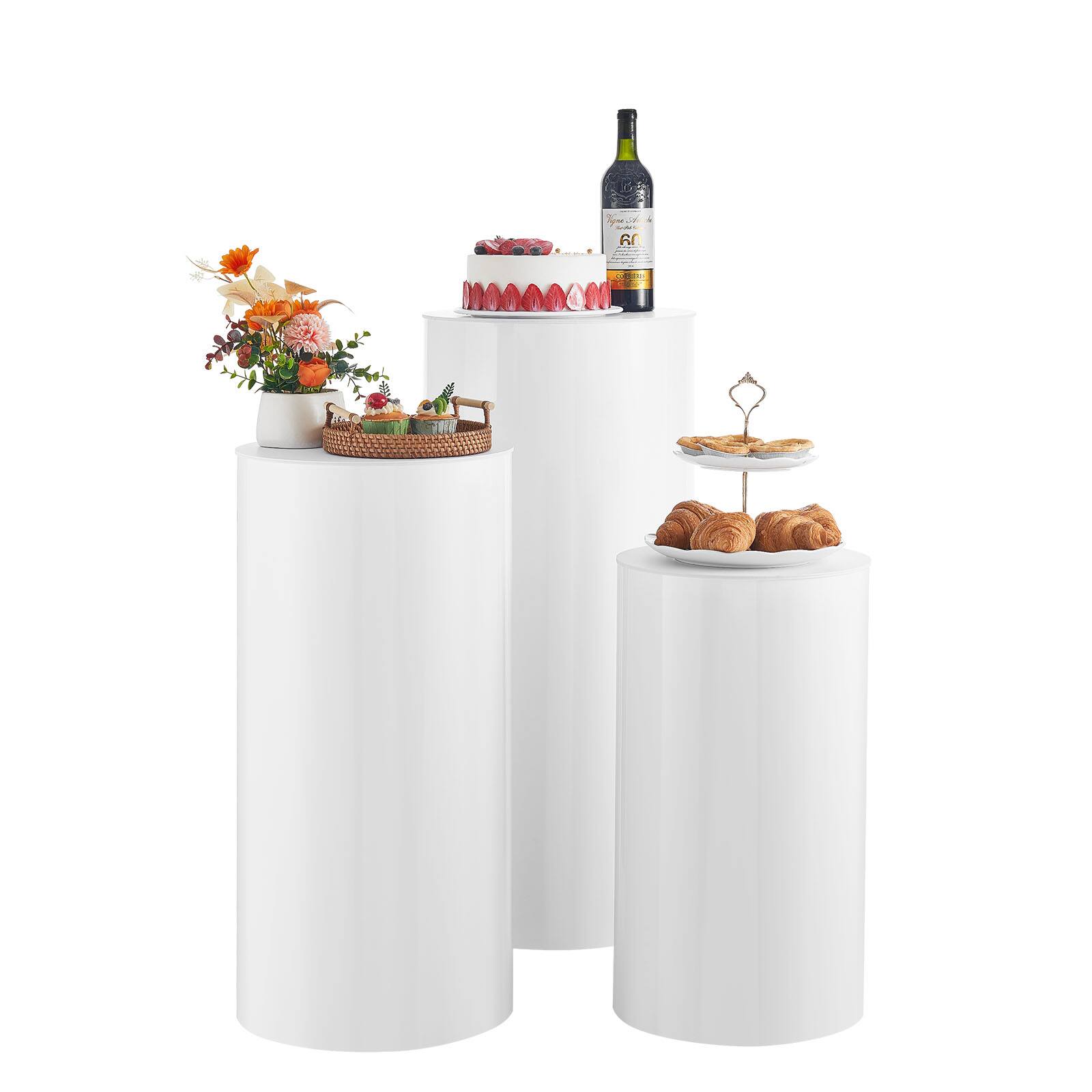 Alt View 5. VEVOR - Wedding Flower Stand, 3PCS 23.62/29.53/35.43 inch Round Cylinder Plinth, White Pedestal Stand with PVC Lid - White.