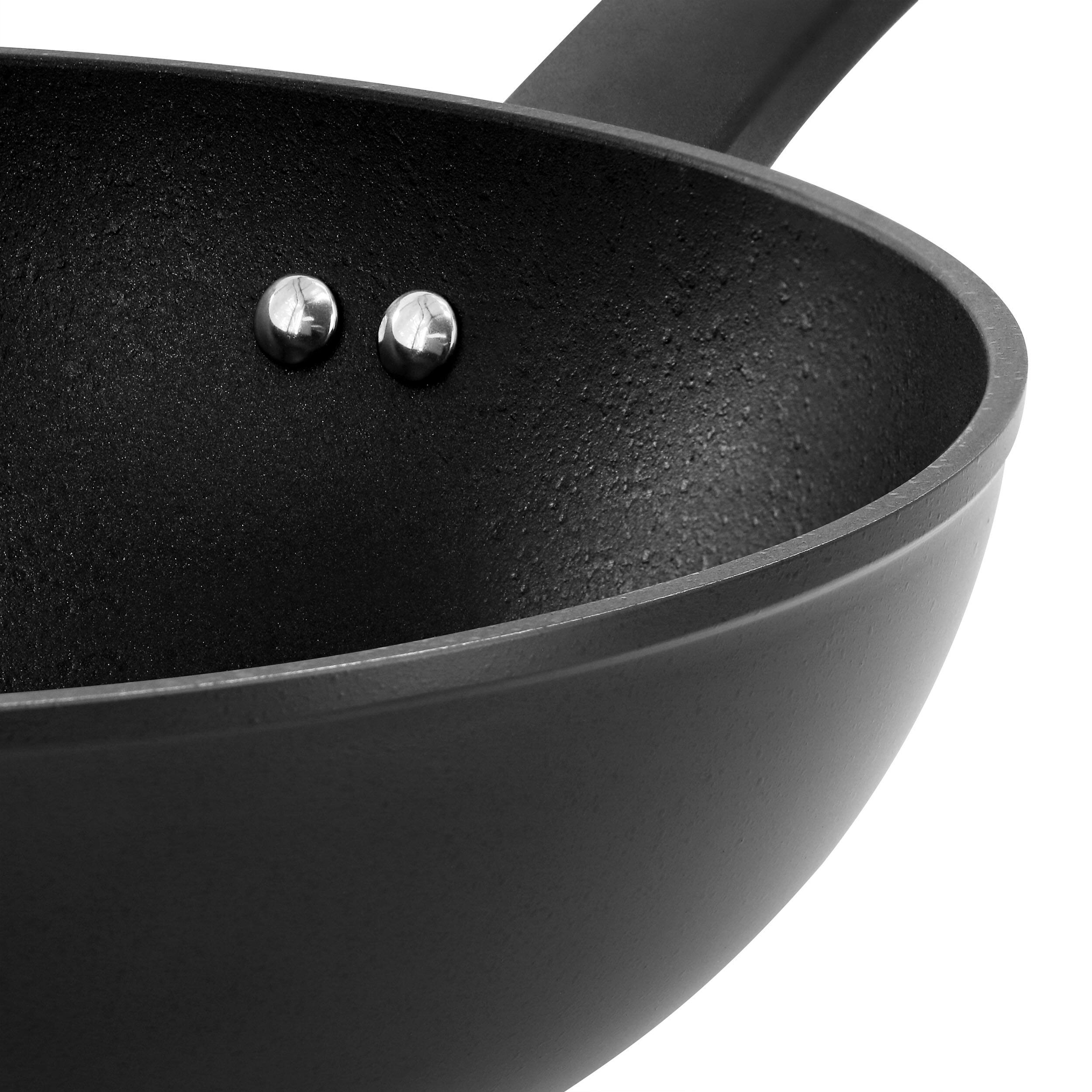 Alt View 4. Oster - Oster Connelly 12 Inch Textured Nonstick Aluminum Wok with Lid in Black - Black.