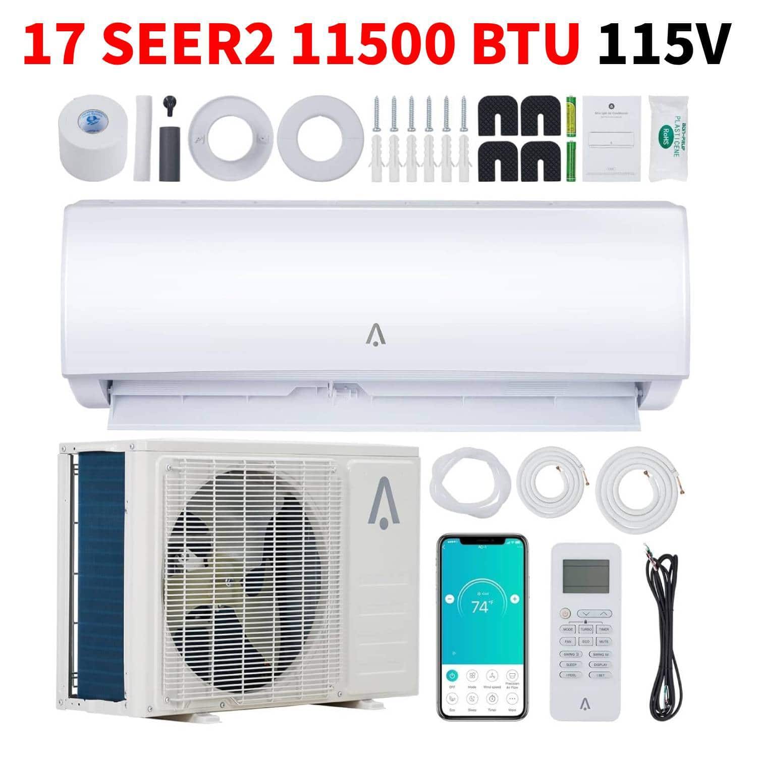 Acekool - 115V 17 SEER2 11500 BTU Wifi Enabled Mini Split Air Conditioner, AC Unit & Heater for 550 Sq.Ft - White