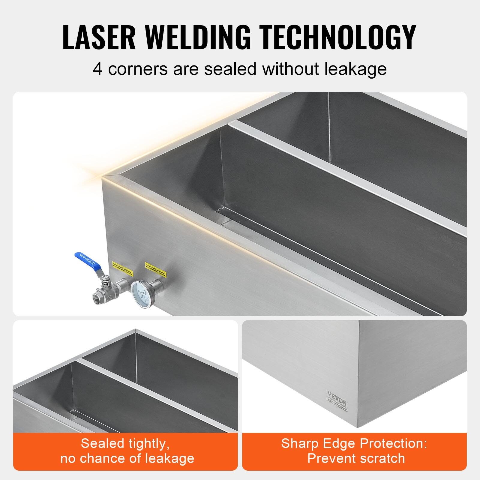 LASER WELDING TECHNOLOGY  
4 corners are sealed without leakage  

Sealed tightly, no chance of leakage  

Sharp Edge Protection: Prevent scratch