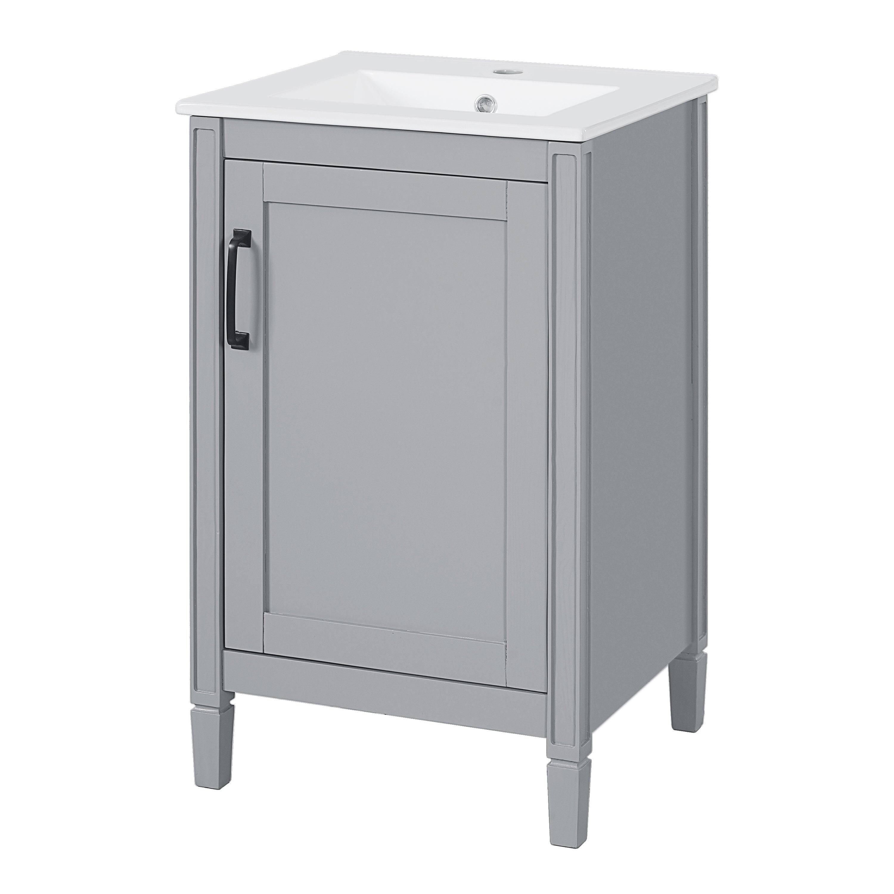 Back. Boyel Living - 20 Inch Gray Bathroom Vanity with Ceramic Sink Soft Close Door Adjustable U Shaped Shelf and Door Storage Rack - Gray.