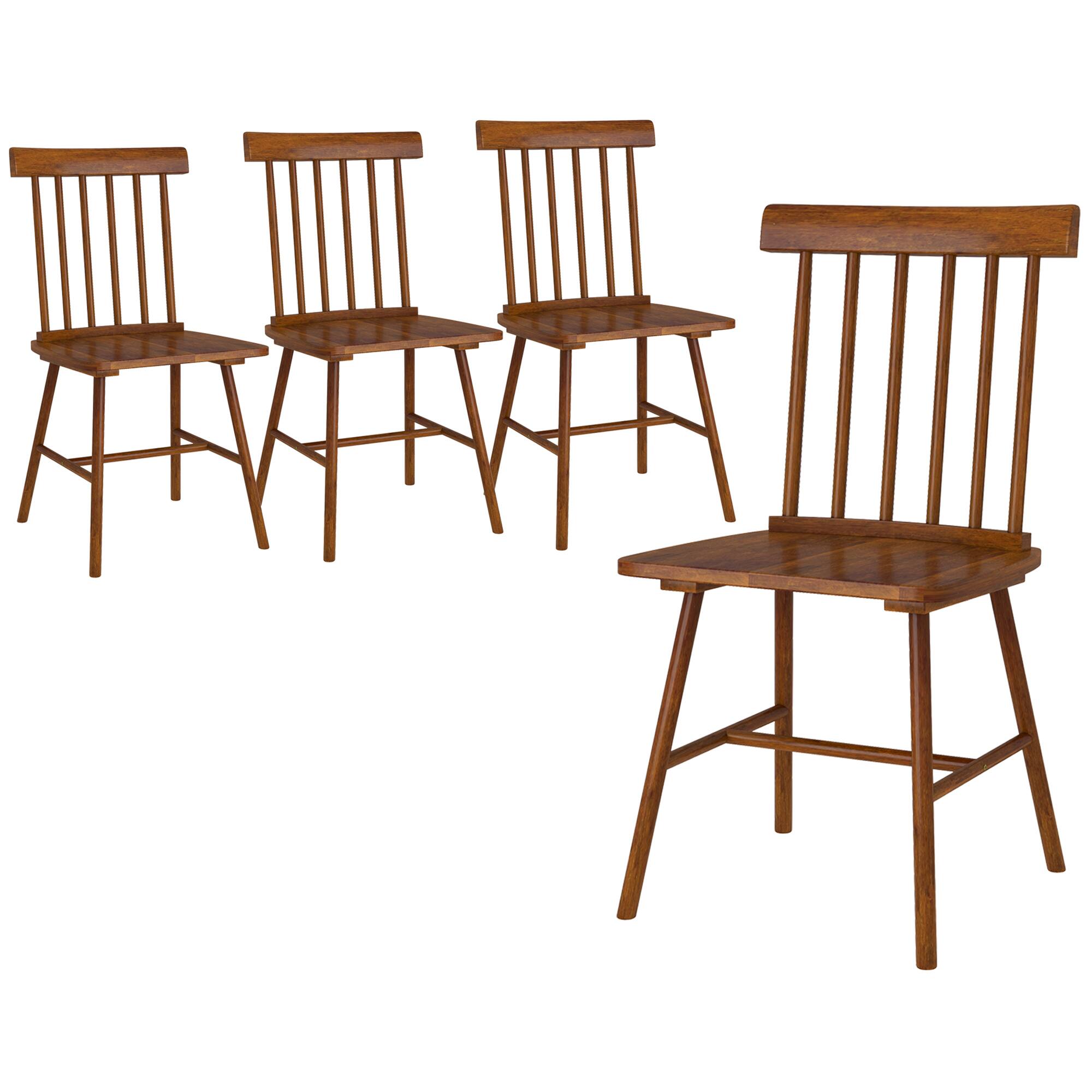 Alt View 1. Homcom - Chairs Set of 4, Farmhouse Wood Kitchen Chairs with Rubber Wood Frame, Spindle Back for Dining Room - Light Brown.