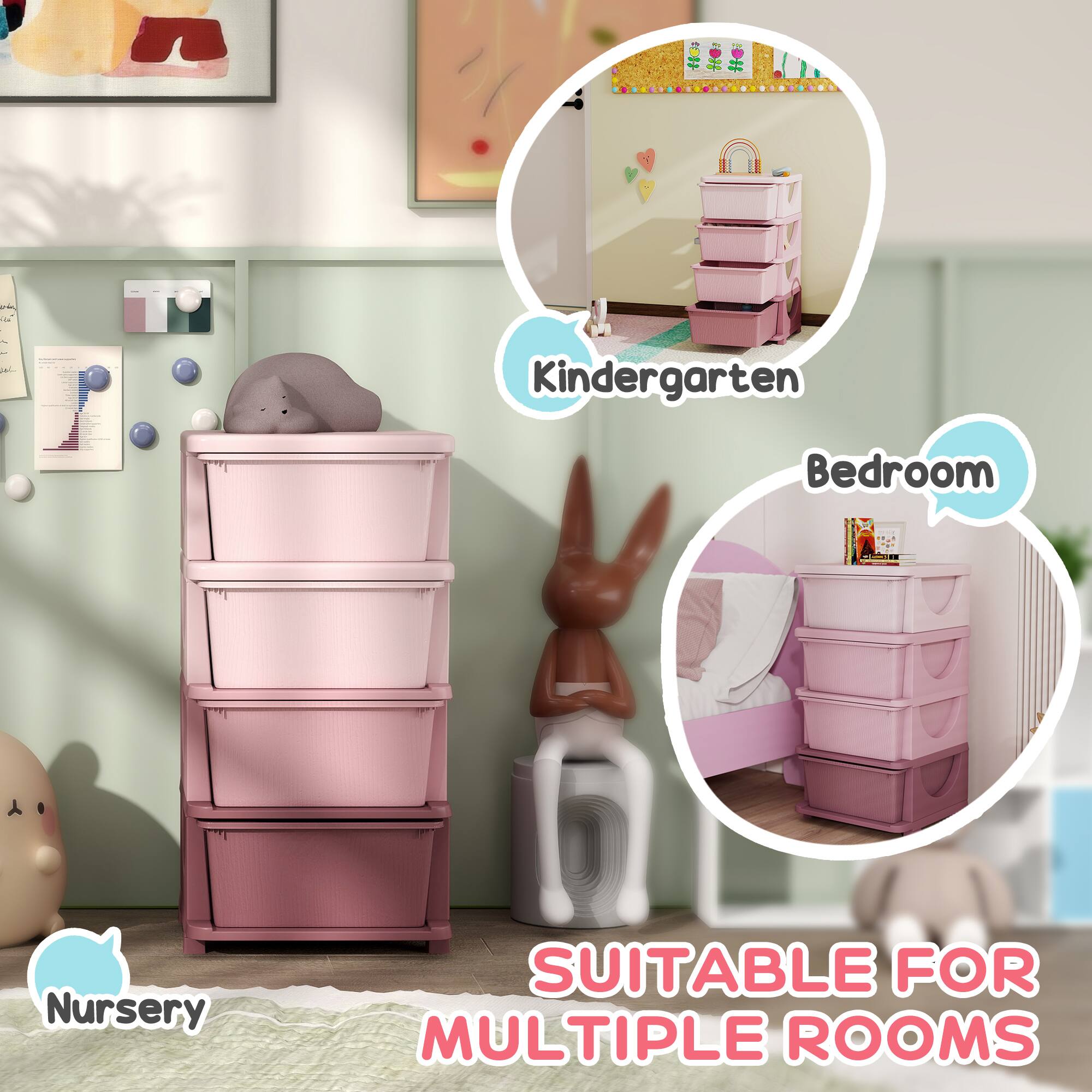 Pinky⭐︎　チェスト Qaba 4 Tier Kids Storage Unit, 4 Drawer Chest Toy Organizer