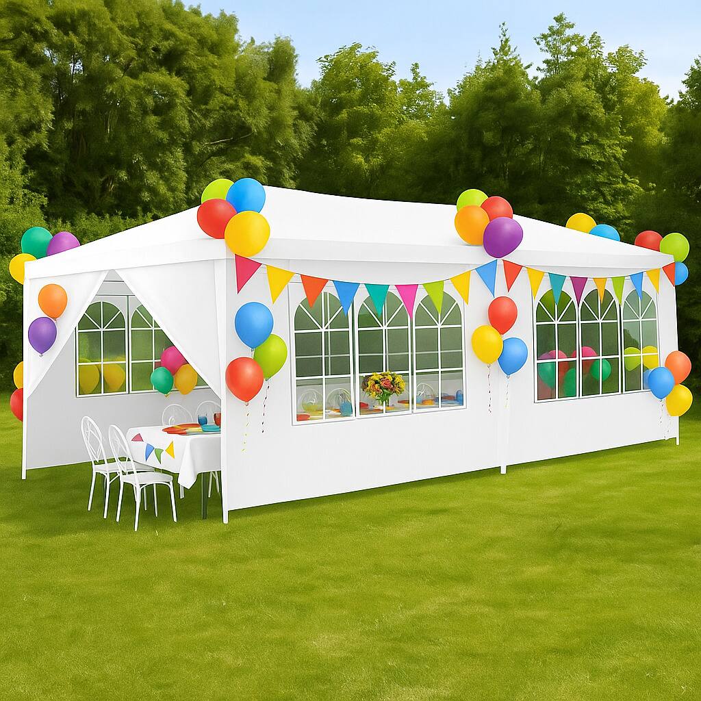 Angle. Hivvago - Spacious 10x20 Ft Canopy with Six Wall Covers and Convenient Carry Bag - White.