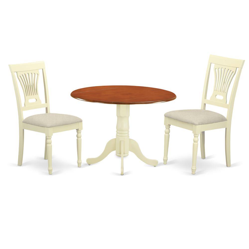 Back. East West Furniture - DLPL3-BMK-C 3 PC Kitchen Table set-Dining Table and 2 Wooden Kitchen Chairs in Buttermilk and Cherry - Buttermilk & Cherry.