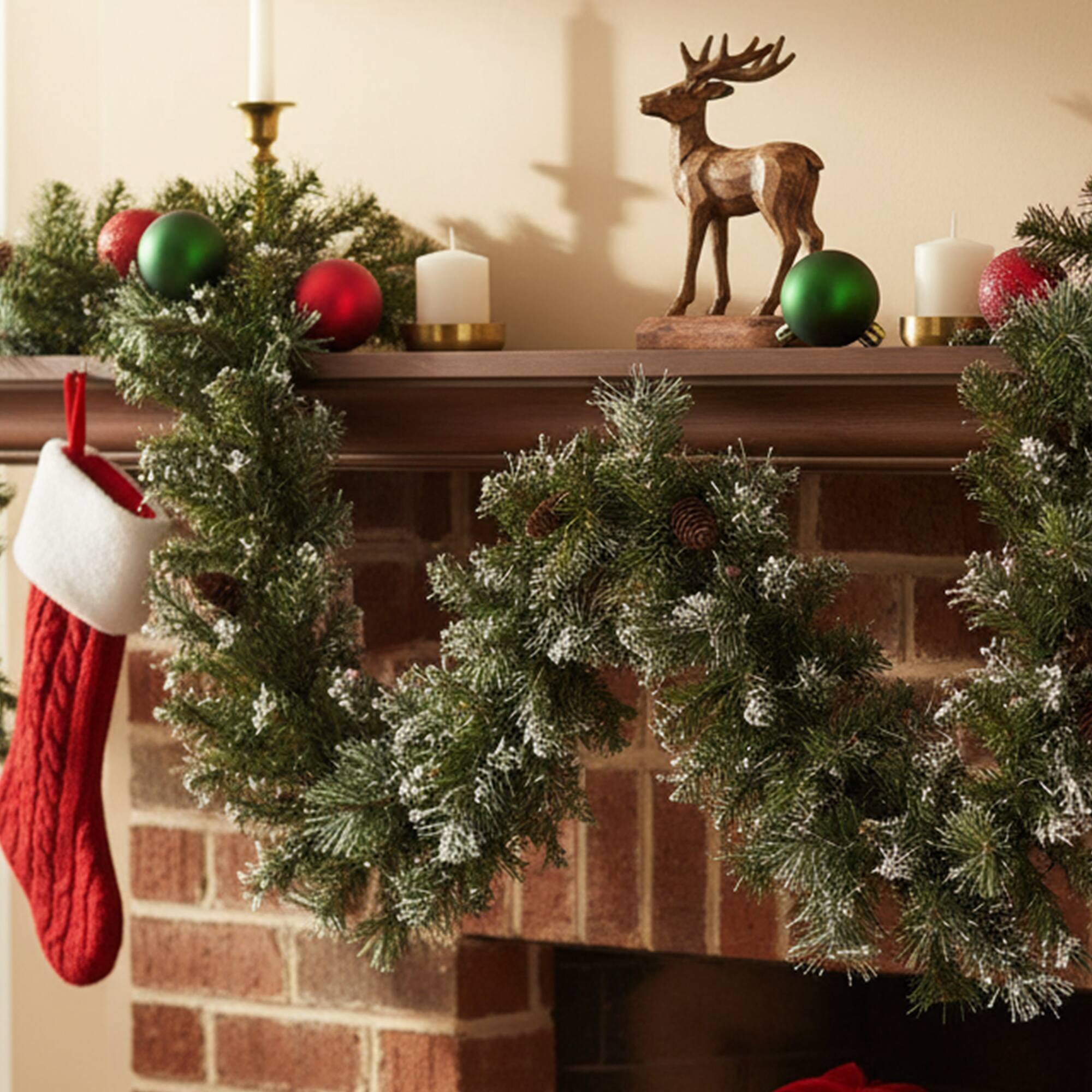 Alt View 2. Northlight - Snow Mountain Pine Artificial Christmas Garland - 9' x 10" - Unlit - Green.