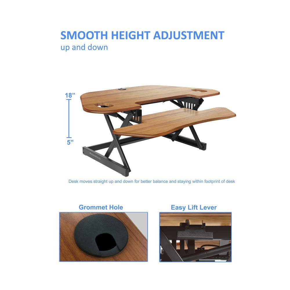 SMOOTH HEIGHT ADJUSTMENT  
up and down  

18"  
5"  

Desk moves straight up and down for better balance and staying within footprint of desk  

Grommet Hole  
Easy Lift Lever
