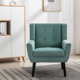 Trinkets Crazed - Modern Soft Velvet Material Ergonomics Accent Chair With Black Legs - mint green