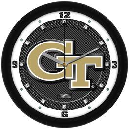 MpDirect - Georgia Tech Yellow Jackets 11.5'' Suntime Premium Glass Face Carbon Fiber Wall Clock - Multicolor