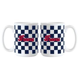 Logo Brands - Atlanta Braves 2-Pack 15oz. Checkered Wordmark Mug Set - Multicolor