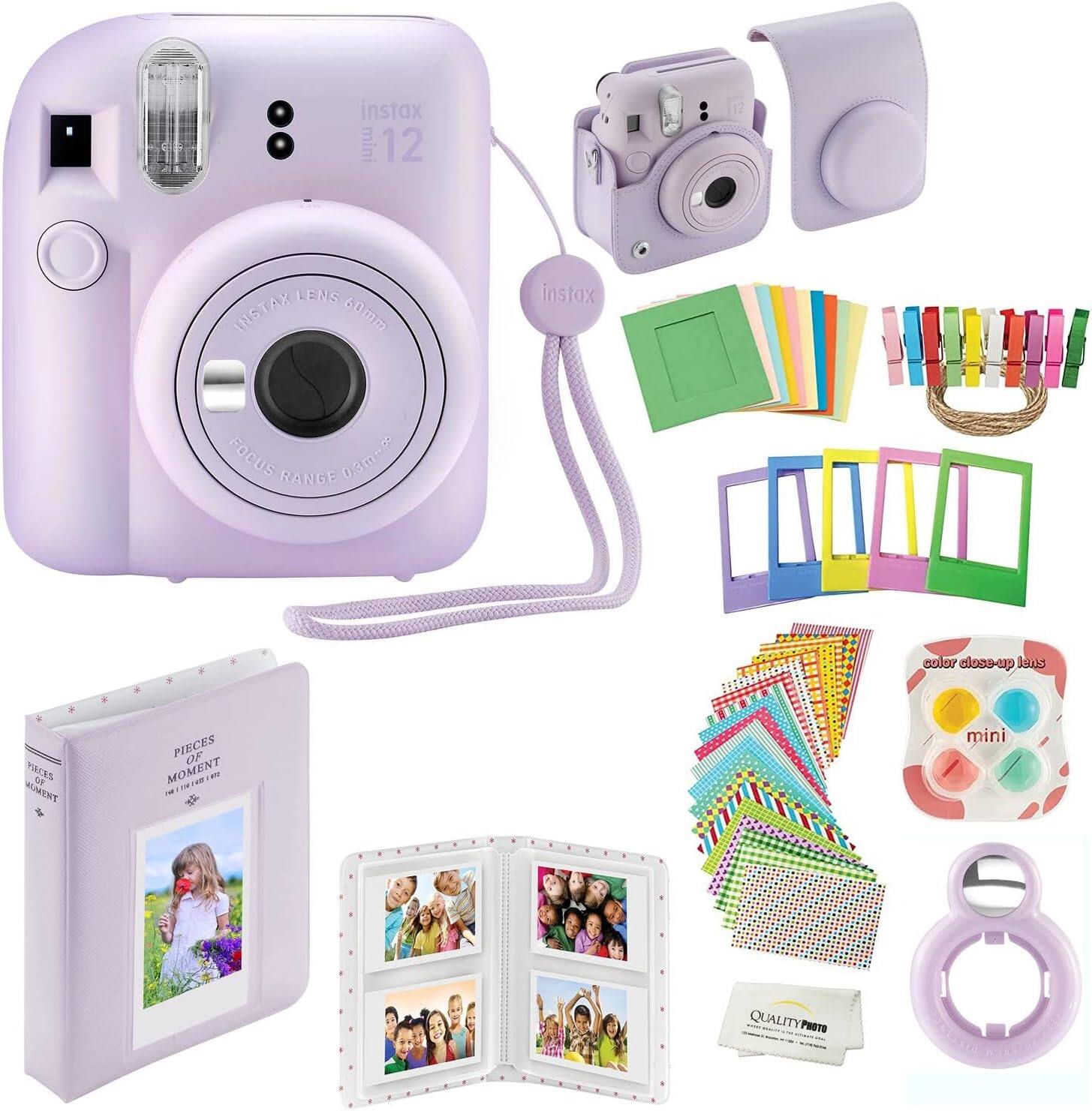 Fujifilm - Instax Mini 12 Instant Camera with Case, Decoration Stickers, Frames, Photo Album and More Accessory kit - Lilac Purple