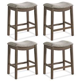 ROME + OAK - Parker Backless Counter Stool, Walnut with Grey Upholstery, Set of 4 - Walnut/Grey - With Nailheads