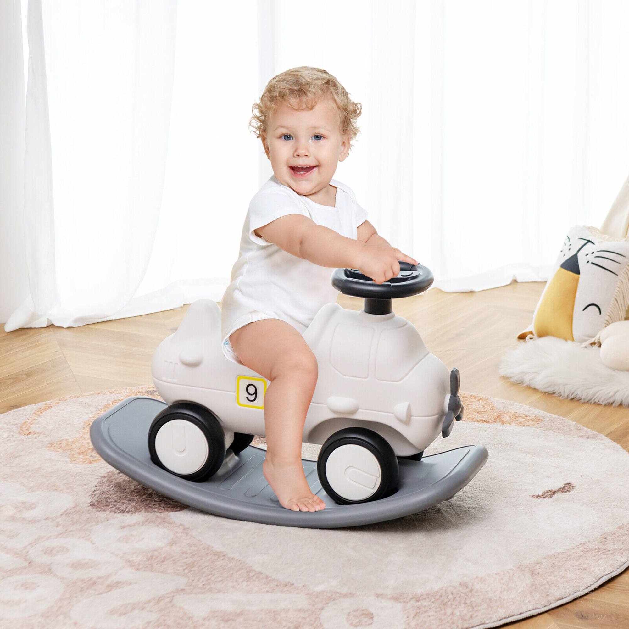 Alt View 2. Gymax - Gymax 3-in-1 Rocking Horse & Sliding Car w/ Detachable Balance Board Indoor & Outdoor - White + Gray.