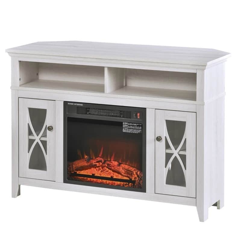 Hivvago - Electric Fireplace Mantel TV Stand w/ Adjustable Shelves 2 Storage Cabinets - Rustic White