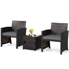 Costway - 3PCS Patio Wicker Furniture Set Storage Table W/Protect Cover - Gray,Mix Brown