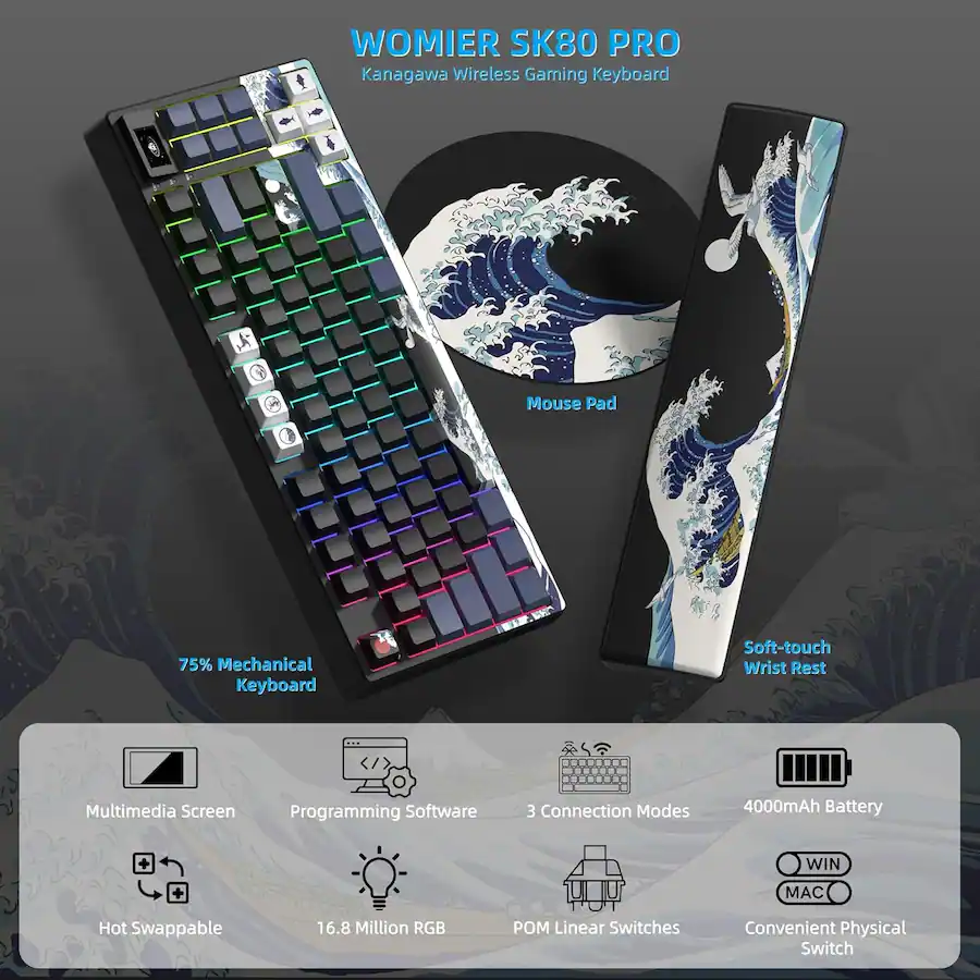 Wm80 Keyboard Womier Sk80 Pro Themed 75% Wireless Mechanical Keyboard With Multimedia ...