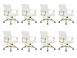 LeisureMod - (Set of 8) Benmar Modern Leather Computer Office Chair with Swivel, Adjustable, and Ergonomic Design for Home Office - White