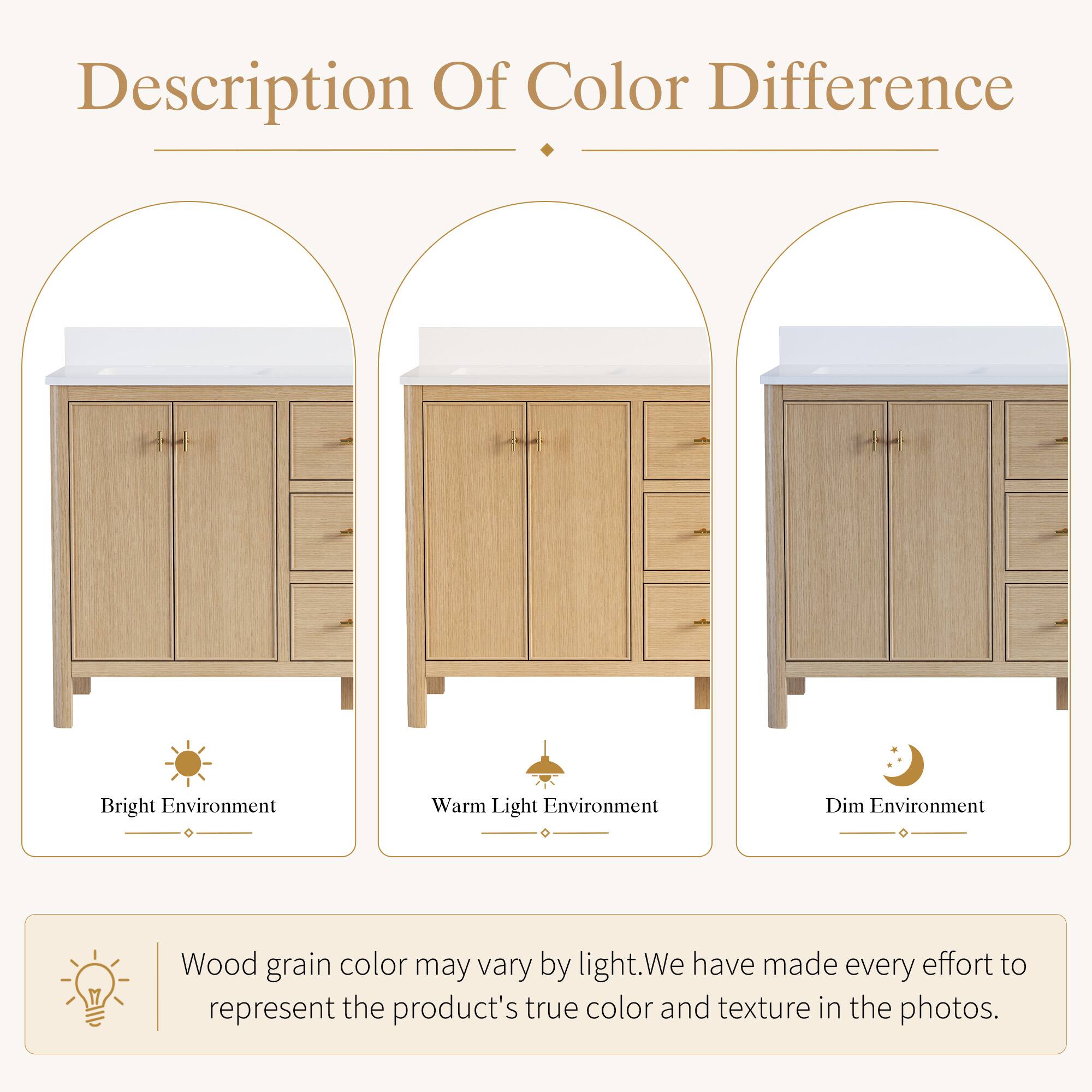 Description Of Color Difference

Bright Environment Warm Light Environment Dim Environment

Wood grain color may vary by light. We have made every effort to represent the product's true color and texture in the photos.