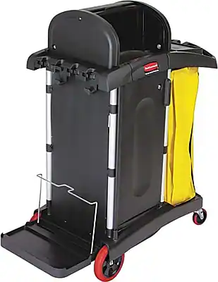 Front. RubberMaid - Rubbermaid High-Security 2-Shelf Cleaning Cart - Black/Yellow.