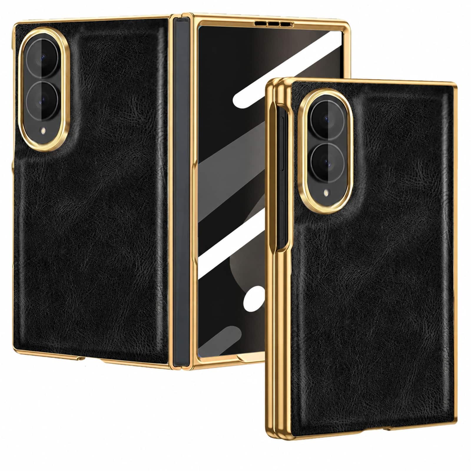 Dteck - For Samsung Galaxy Z Fold8 Luxury Leather Case with Screen Protector Included,Shockproof Gold Plating Edge Cover - Black price history on PriceWatchPro