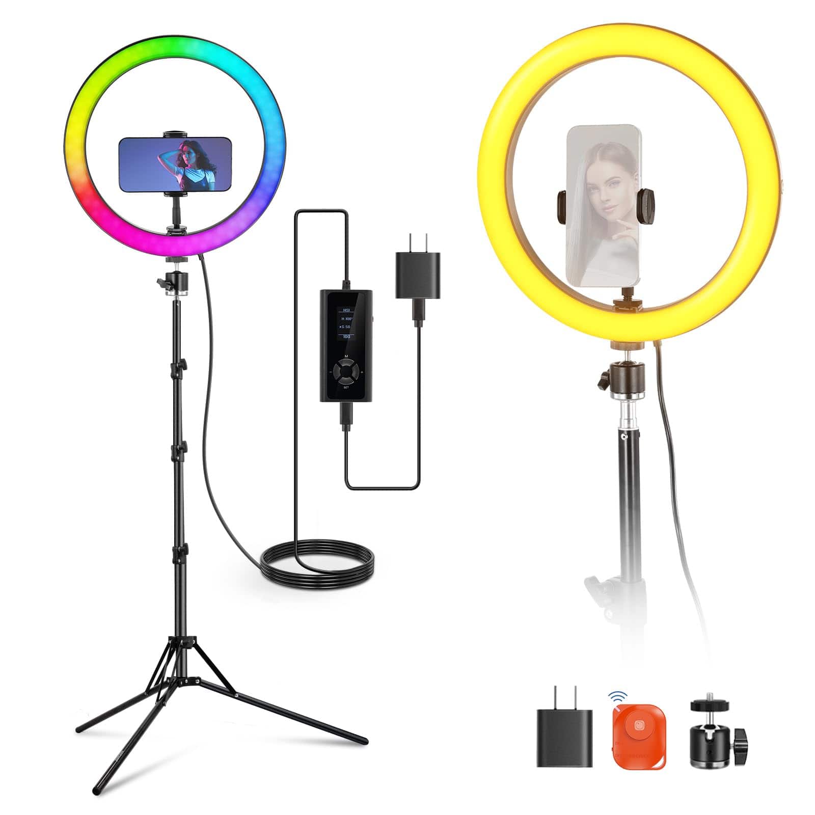 Neewer - 12" Ring Light with Tripod, 24W RGB, CRI95+, Phone Holder, RH12C