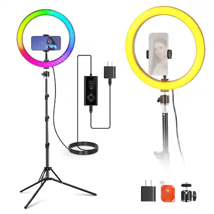 Front. Neewer - 12" Ring Light with Tripod, 24W RGB, CRI95+, Phone Holder, RH12C.