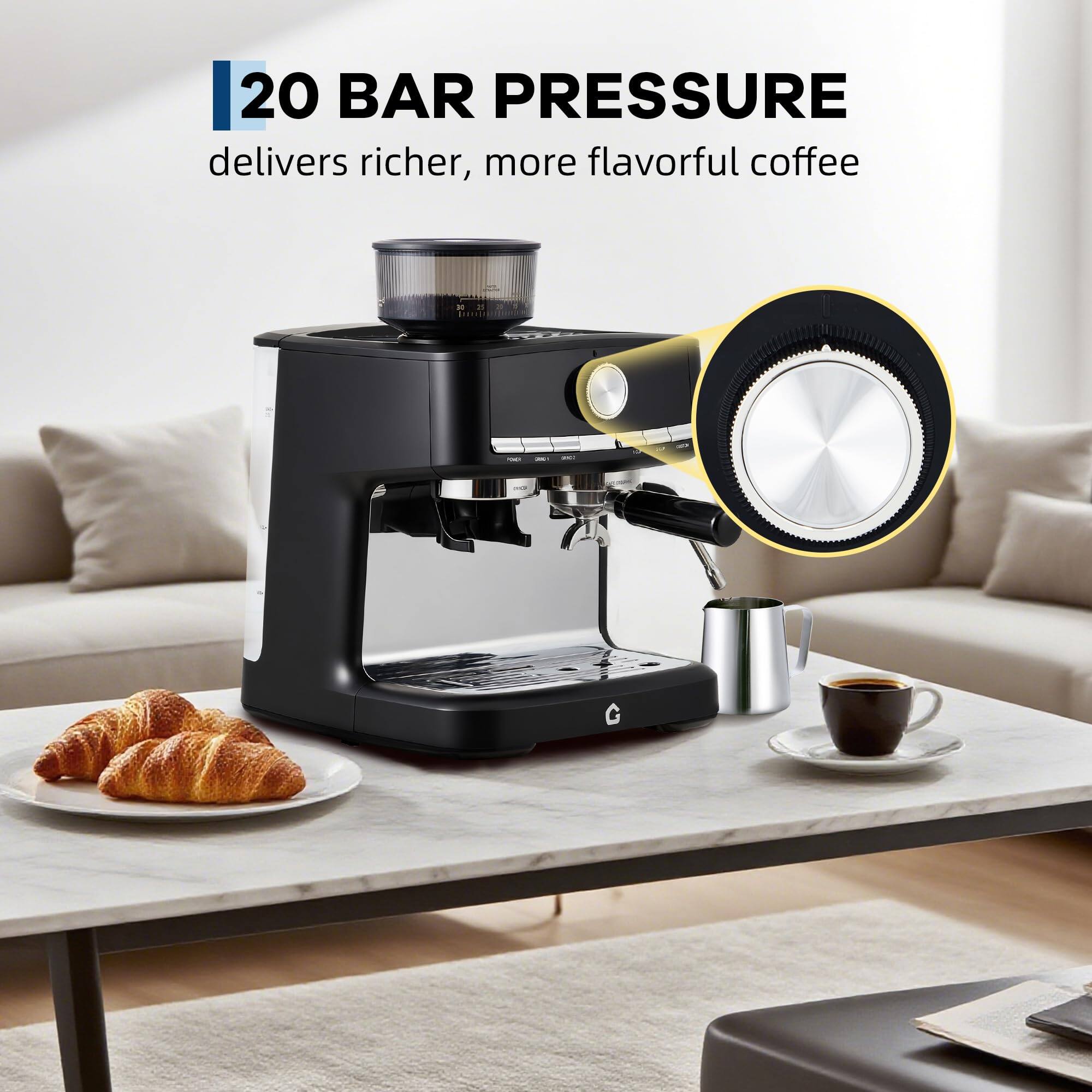 20 BAR PRESSURE  
delivers richer, more flavorful coffee