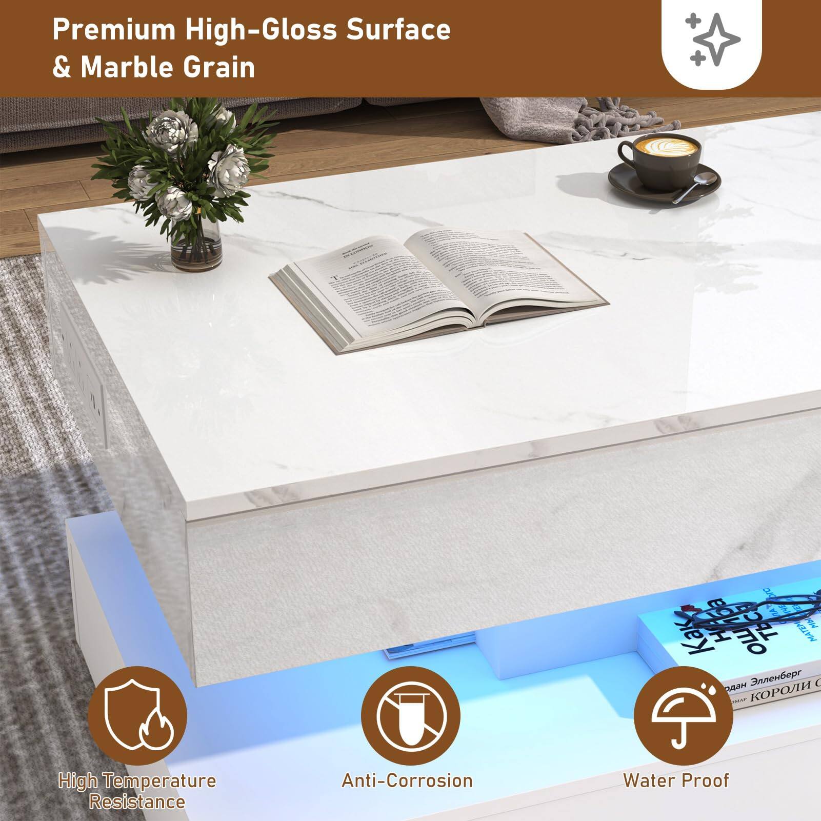 Premium High-Gloss Surface & Marble Grain

High Temperature Resistance
Anti-Corrosion
Water Proof