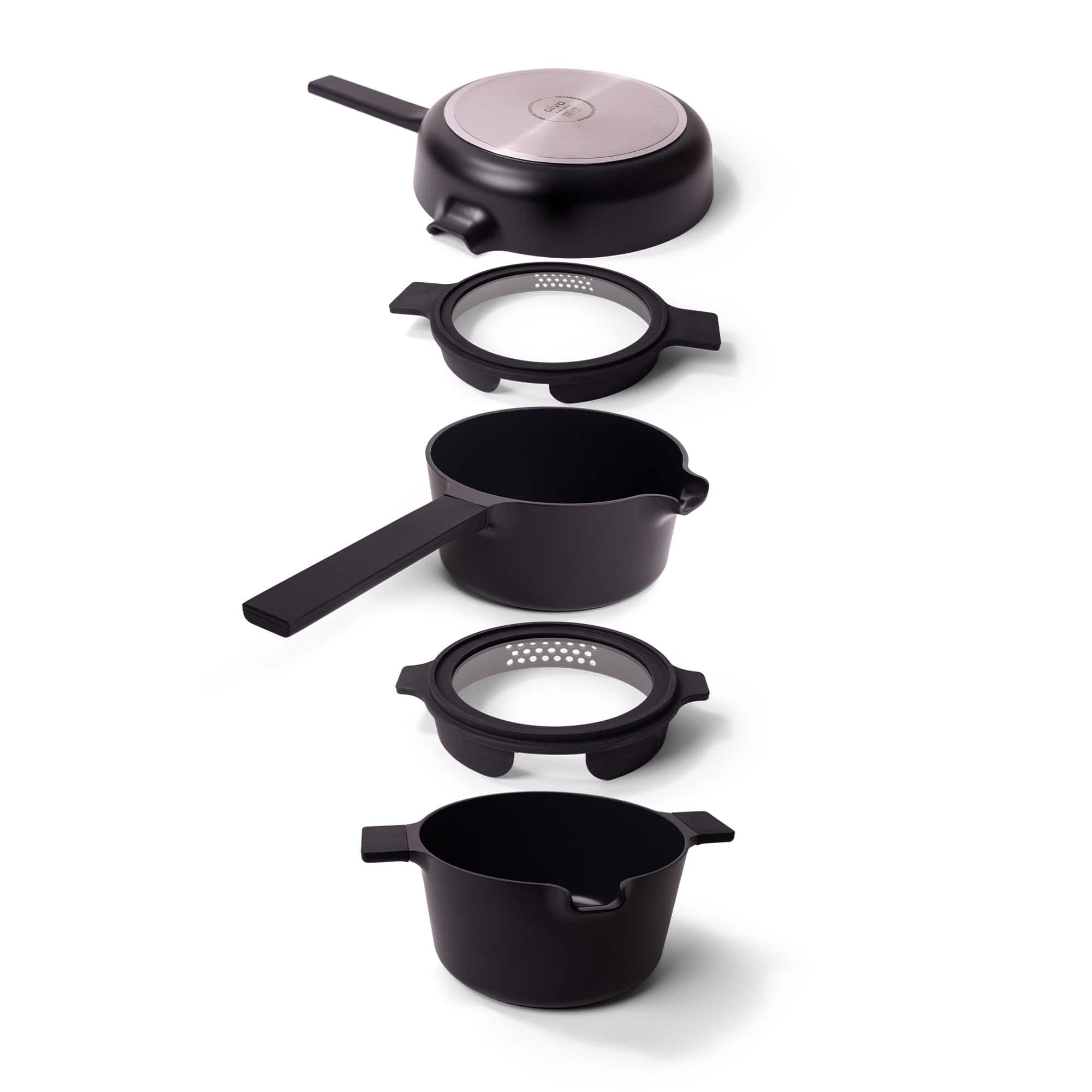 Alva - Neat 5-Piece Nesting Ceramic Nonstick Cookware Set - Black