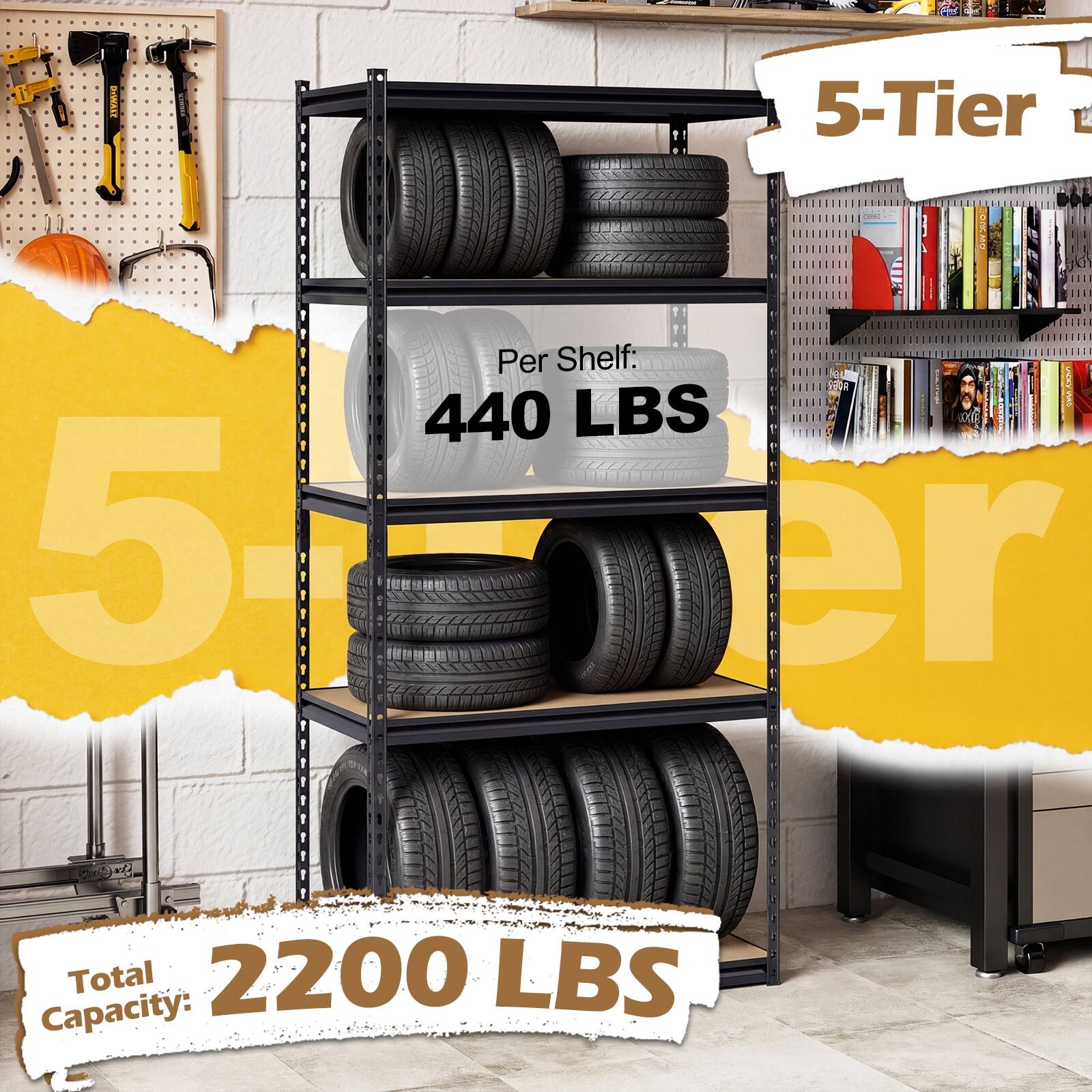 5-Tier  
Per Shelf: 440 LBS  
Total Capacity: 2200 LBS