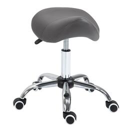 Homcom - Rolling Saddle Stool PU Leather Hydraulic Spa Stool Height Adjustable Swivel Drafting Salon Chair - Gray