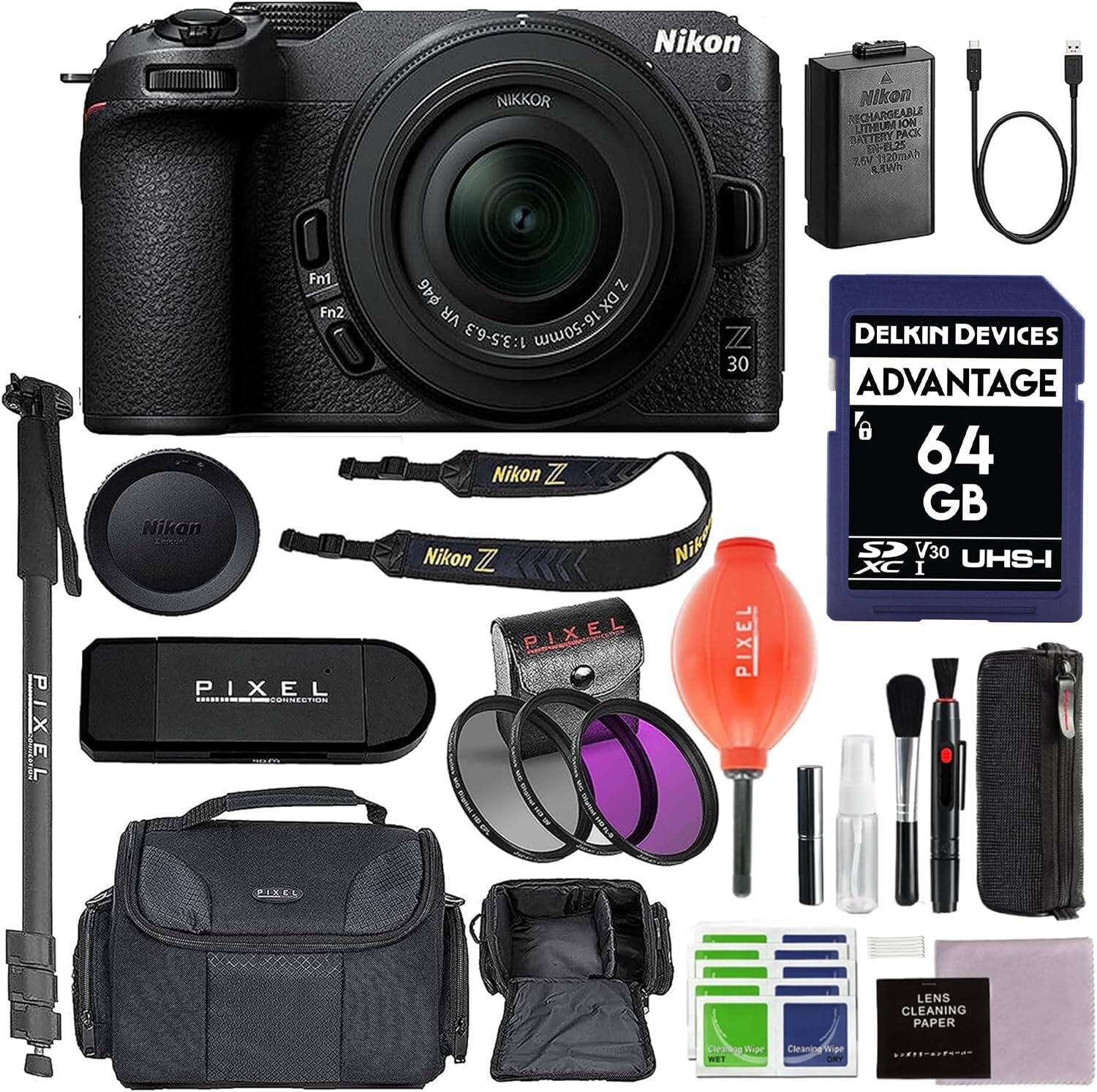 Nikon PIXEL  
Fn1 Fn2  
Nikon PIXEL IE  
NIKKOR 46 Z ZDX VR 1:3.5-6.3 16-50mm Z 30  
Nikon Z  
Nikon Z  
PIXEL & Iarent E  
Nikon RECHARGEABLE ION BATTERY EL25  
254 V1120ml  
RTWh  
DELKIN DEVICES ADVANTAGE 64 GB SP V30 UHS-I XC  
PIXEL C LENS CLEANING PAPER  
Diba Wipr ChearipeWige wige  
ORY