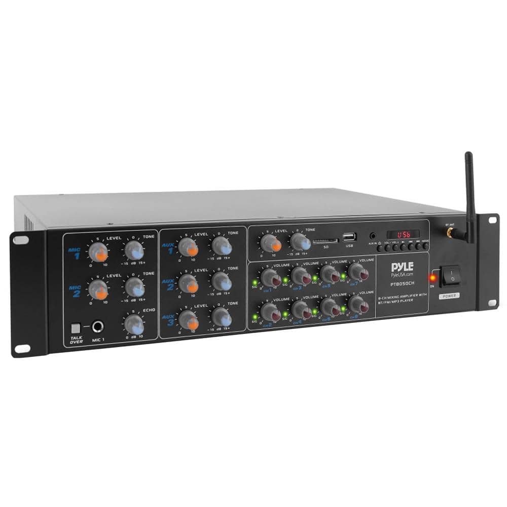 Pyle - 8 Channel Audio Karaoke Mixer Amplifier - Black