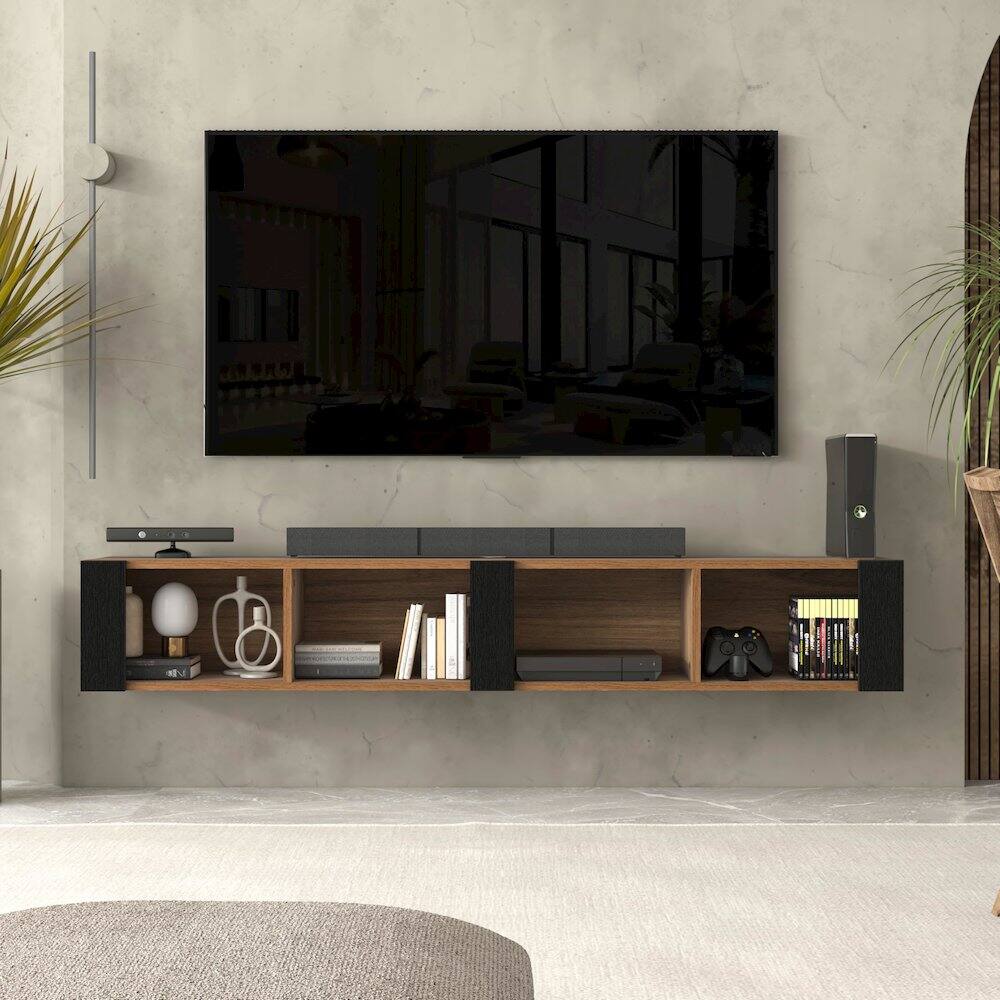 Left. Atelier Mobili - Floating TV Stand for 75 Inch TVs – Wall Mounted Entertainment Center - Brown.