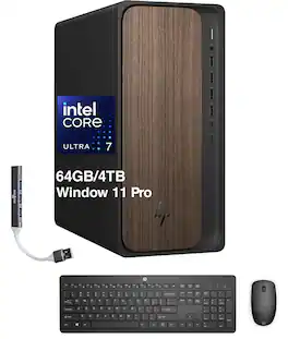 HP - Upgraded - OmniDesk OmniDesk Desktop (Intel Ultra 7-265, 64GB DDR5, 4TB PCIe SSD, Intel Graphics, Win 11 Pro) w/USB Hub - Dark Wood