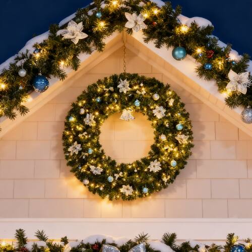 Alt View 9. Winado - 48in Pre-lit Artificial Christmas Wreath Outdoor with LED Lights for Holiday Decoration - Light Green.
