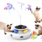 Front. Pawtners - Interactive Cat Toy 3-in-1 Automatic Self-Play for Indoor Cats, USB Rechargeable with Fluttering Butterfly, Balls & Feat - White.
