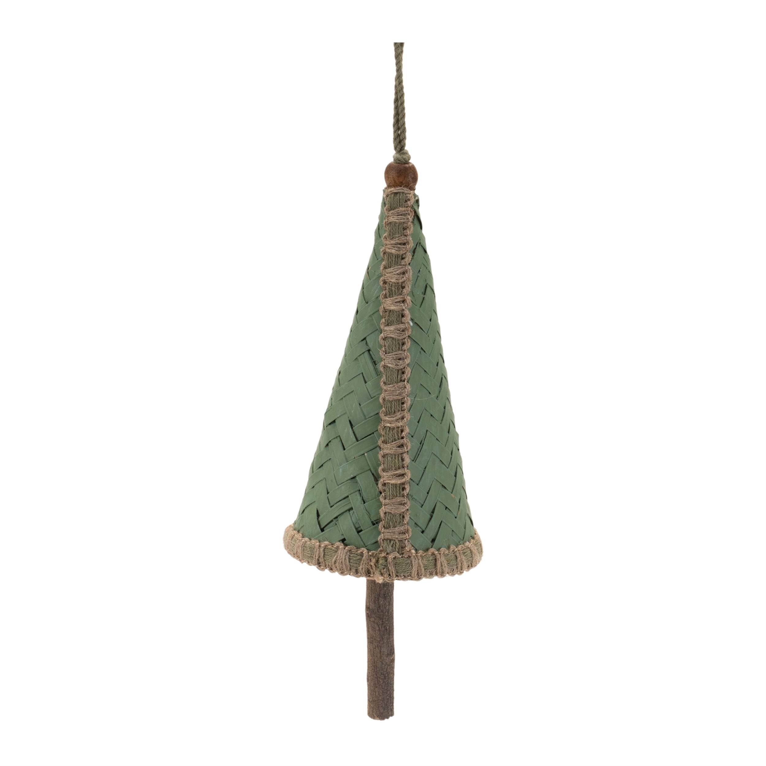 Back. BreeBe - Woven Bamboo Pine Tree Ornament (Set of 4) - Green, Beige.